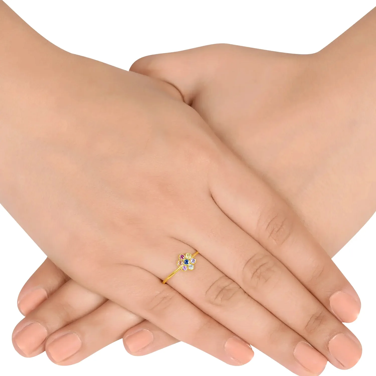 Multisapphire Floral Gold Ring in 18Kt - Image 3