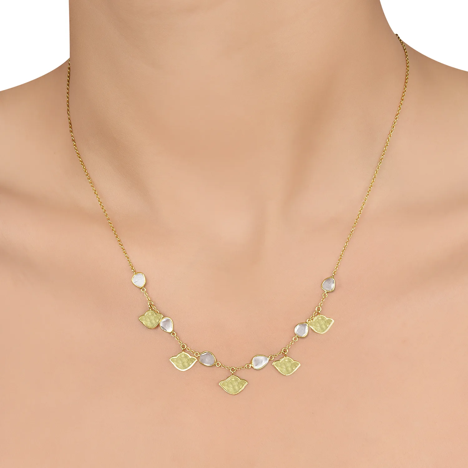 Polki Diamond Lotus Charm Gold Necklace In 18Kt - Image 3