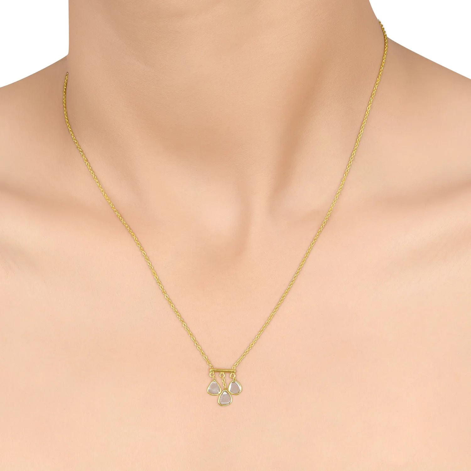 Polki Diamond Dangler Gold Necklace In 18Kt - Image 4