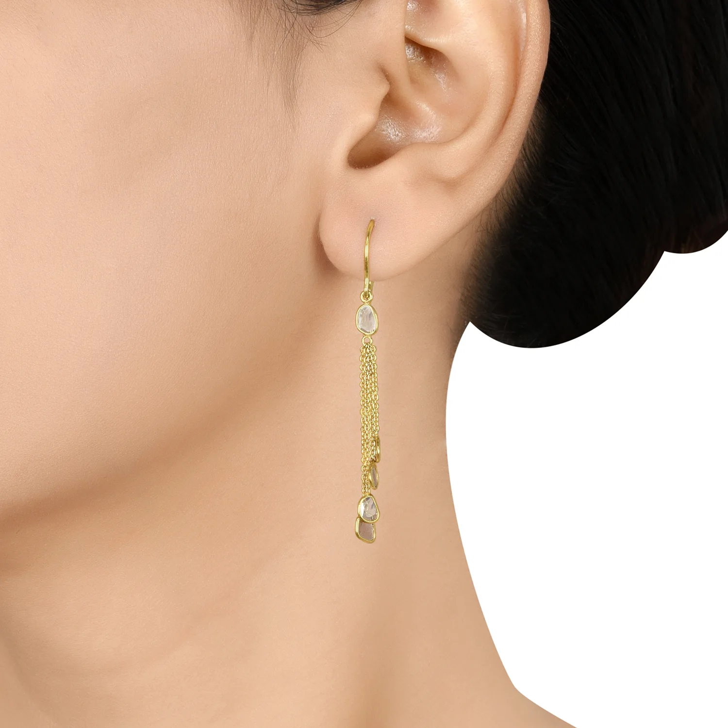 Polki Diamond Tassel Gold Earrings In 18Kt - Image 4