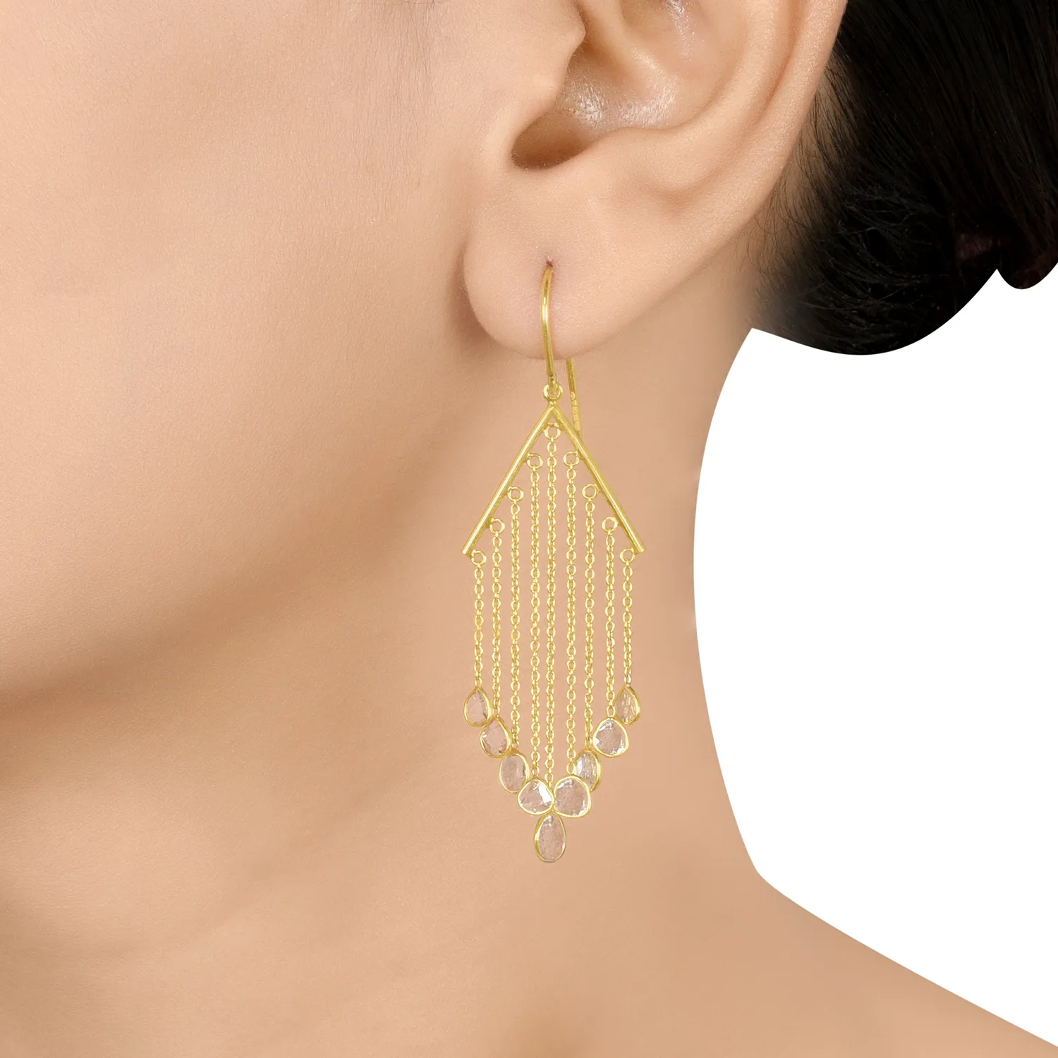 Polki Diamond Dangler Gold Earrings In 18Kt - Image 3