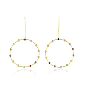 Multisapphire Circular Gold Earring in 18Kt