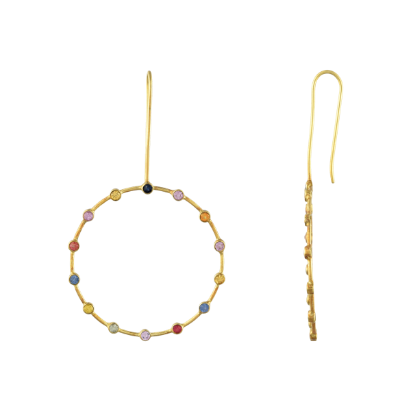 Multisapphire Circular Gold Earring In 18Kt