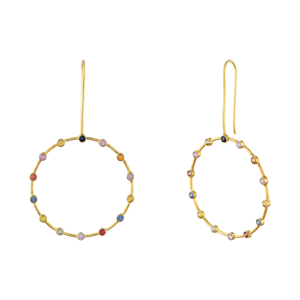 Multisapphire Circular Gold Earring In 18Kt - Image 2