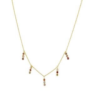 Multisapphire Three Dot Gold Necklace In 18Kt