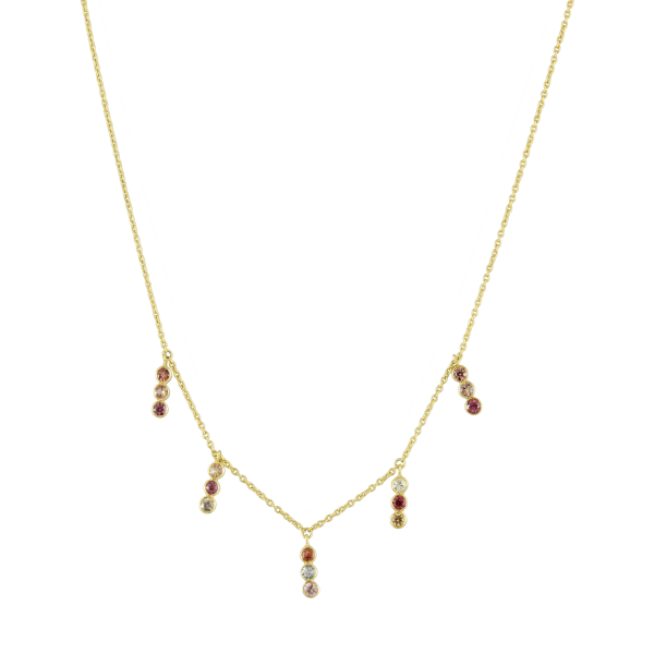 Multisapphire Three Dot Gold Necklace In 18Kt