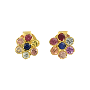 Multisapphire Floral Gold Earrings In 18Kt