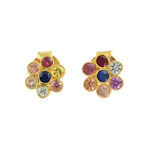 Multisapphire Floral Gold Earrings In 18Kt