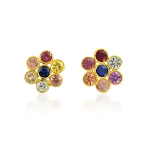 Multisapphire Floral Gold Earrings In 18Kt