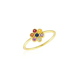 Multisapphire Floral Gold Ring in 18Kt