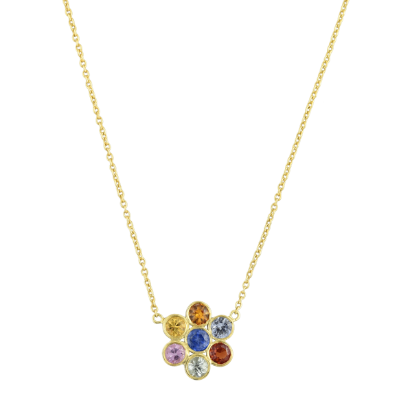 Multisapphire Floral Pendant With Gold Chain In 18Kt - Image 2