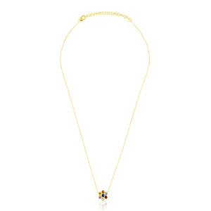 Multisapphire Floral Pendant With Gold Chain In 18Kt