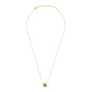 Multisapphire Floral Pendant With Gold Chain In 18Kt