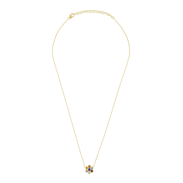 Multisapphire Floral Pendant With Gold Chain In 18Kt