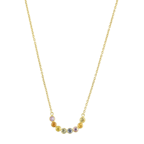 Multisapphire Curved Bar Pendant With Gold Chain In 18Kt - Image 2