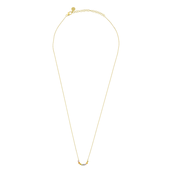 Multisapphire Curved Bar Pendant With Gold Chain In 18Kt