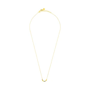 Multisapphire Curved Bar Pendant With Gold Chain In 18Kt