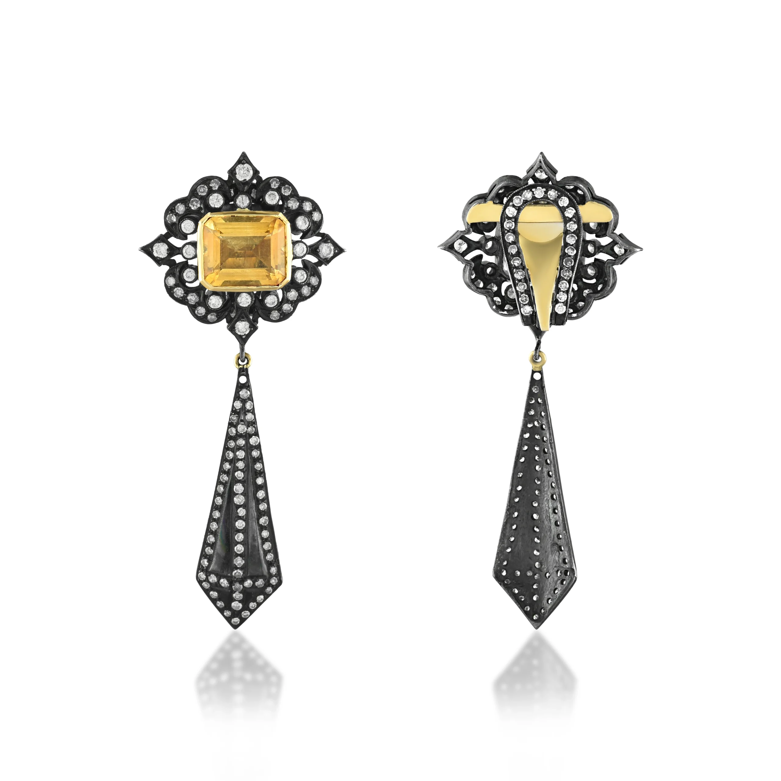 Victorian Citrine Geometric Drop Earrings - Image 3