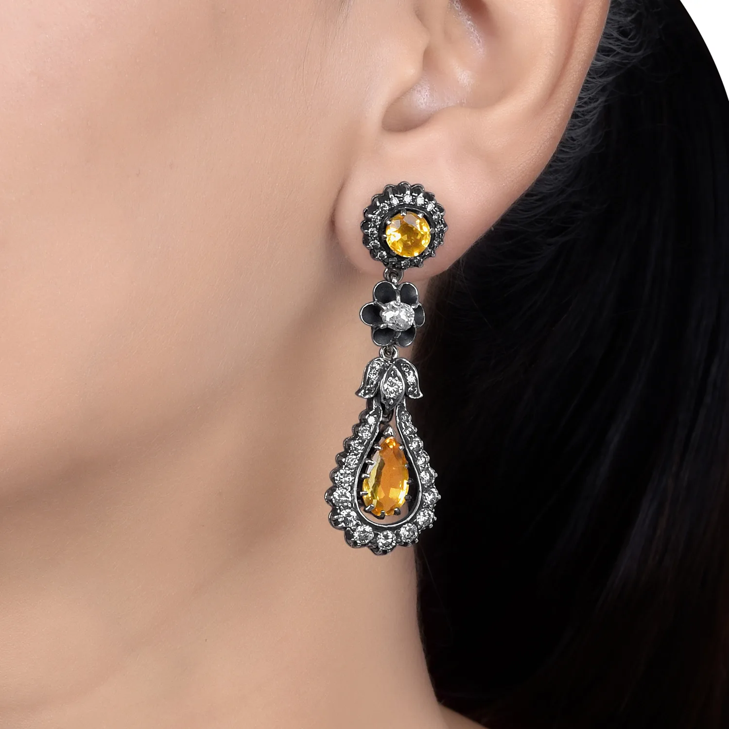 Victorian Citrine Teardrop Earrings - Image 4