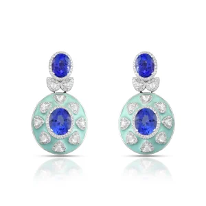 Tanzanite Enamel White Gold Drops Earring in 18 Kt