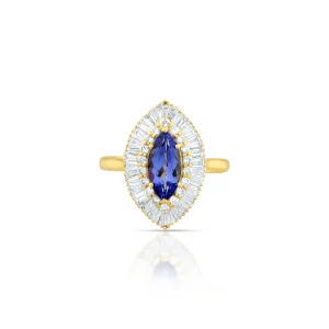 Tanzanite & Diamond Gold Ring in 18 Kt