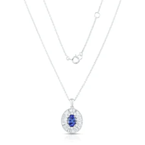 Tanzanite & Diamond White Gold Necklace in 18 Kt