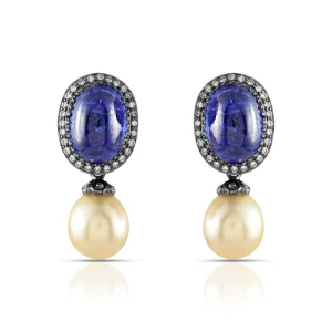 Tanzanite and Pearl Victorian Earrings