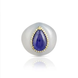 Tanzanite & Chalcedony Gold Ring in 18 Kt
