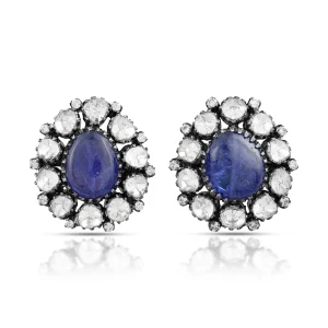 Tanzanite and Polki Diamond Victorian Earrings