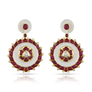 Ruby Halo Earrings in 18 Kt