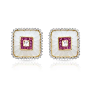 Geometric Ruby Gold Studs in 18 Kt