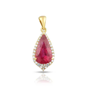 Pear Rubellite Pendant in 18 Kt